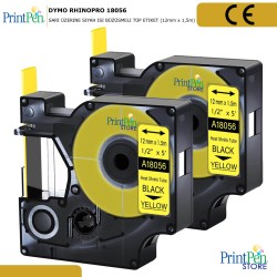 PRINTPEN DYMO RHINOPRO 18056 SARI ÜZERINE SIYAH ISI BÜZÜSMELI TÜP ETIKET (12mm x 1,5m)